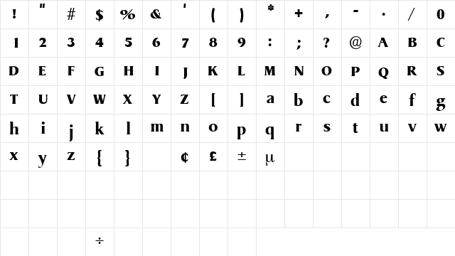 BaryonDisplaySSK Regular  glyph index