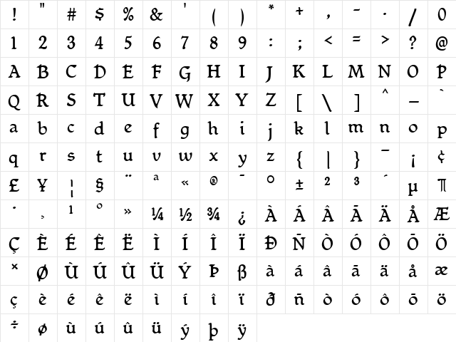 Mikadan Regular  glyph index