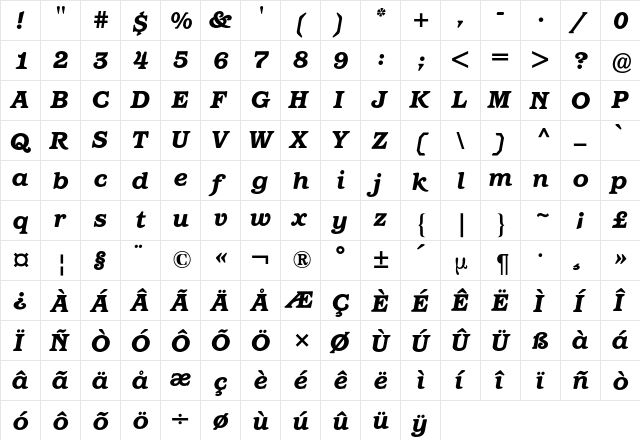 Barcelona BQ Regular  glyph index