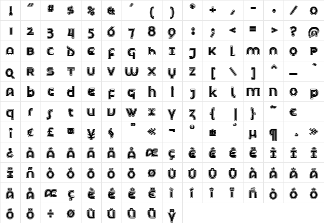 TechnoInline Regular  glyph index