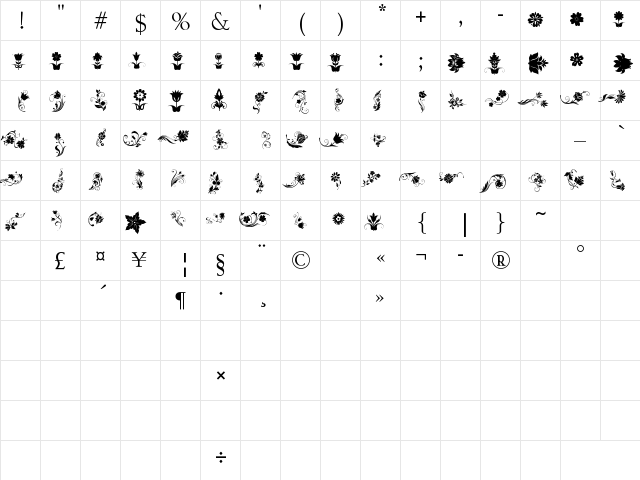 fotograami-flower Regular  glyph index