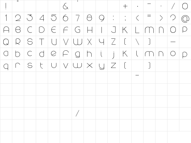 round Regular  glyph index