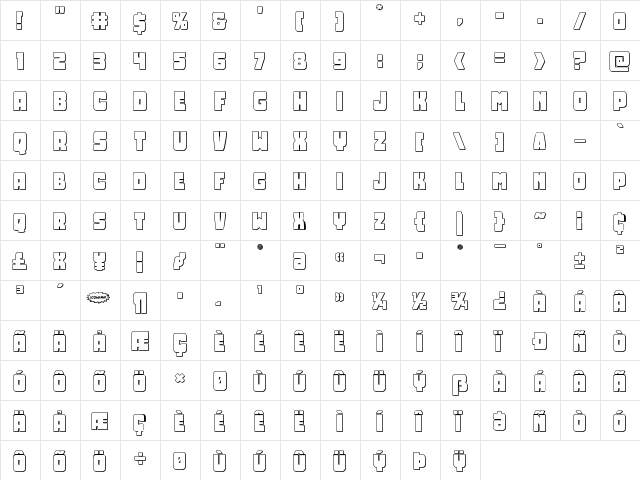 Opus Mundi 3D Regular  glyph index