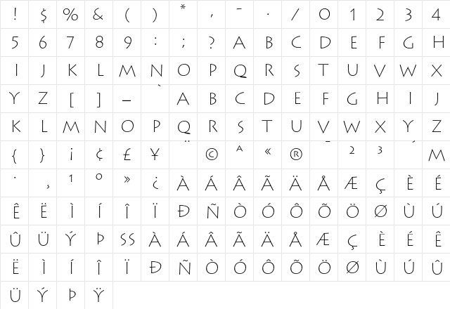 Lithos ExtraLight  glyph index