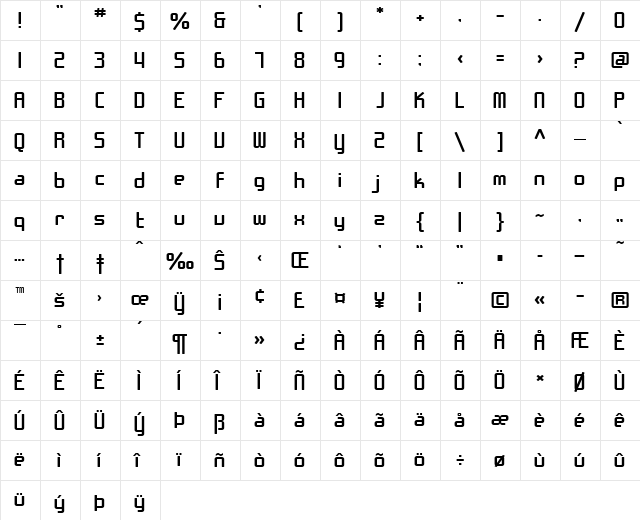 SF Chrome Fenders Extended Regular  glyph index
