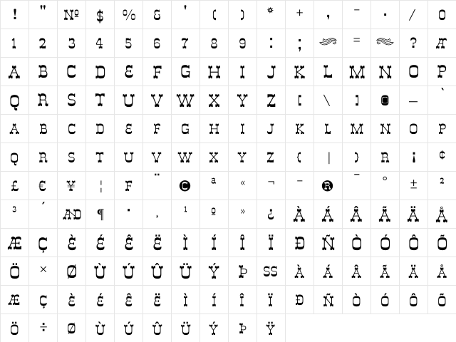 DeLouisvilleSmallCaps Regular  glyph index