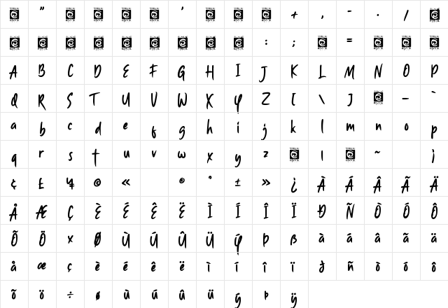 Smooth Butter Regular  glyph index