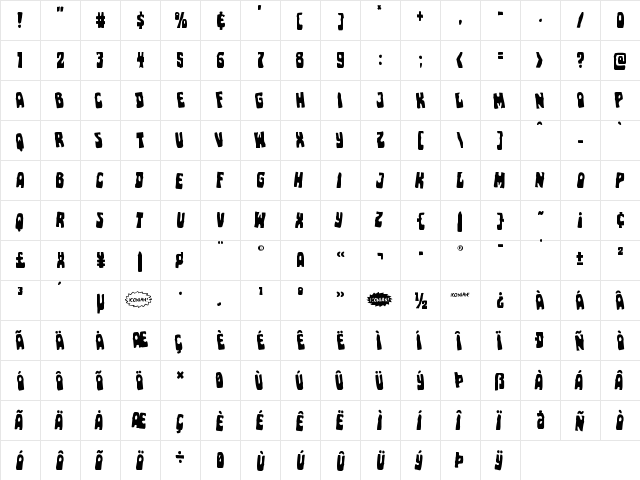 Pocket Monster Leaning Regular  glyph index