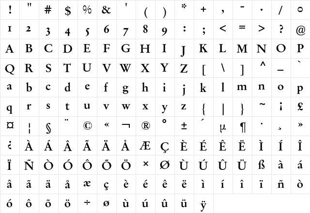 Garamond Stempel Expert BQ Regular  glyph index