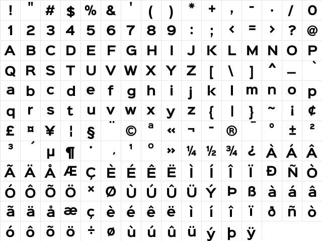 Sinkin Sans 700 Bold 700 Bold  glyph index