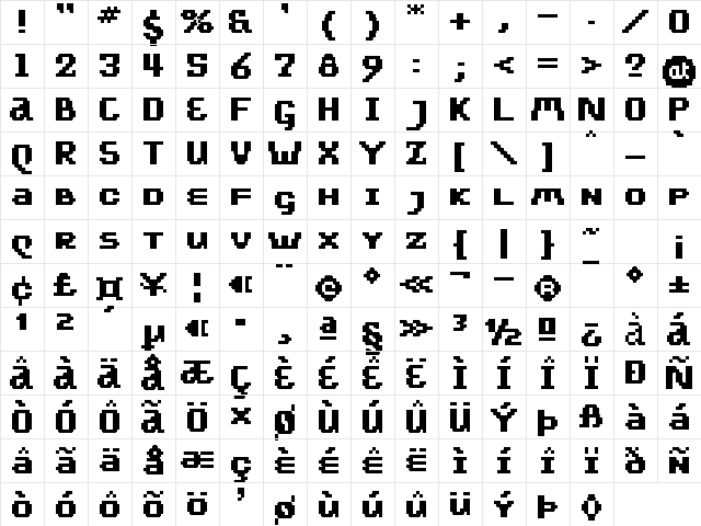 UF PT Unicraze Bold Regular  glyph index