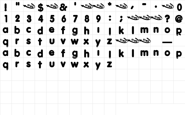 Bubblegum Regular  glyph index