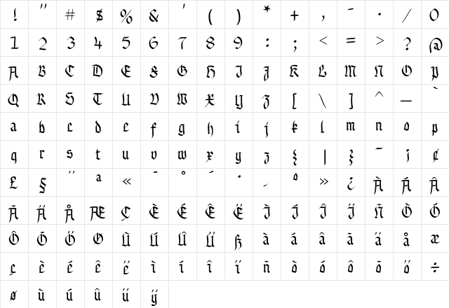 BuchkunstBold Regular  glyph index
