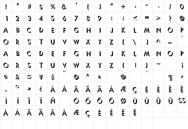 SolaceCapsSSK Regular  glyph index