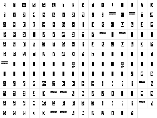 Friday 14 Regular  glyph index