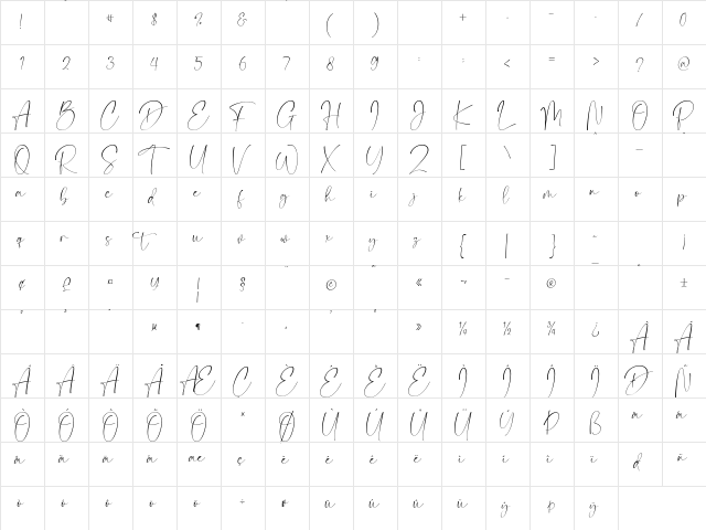 Camigata Regular  glyph index