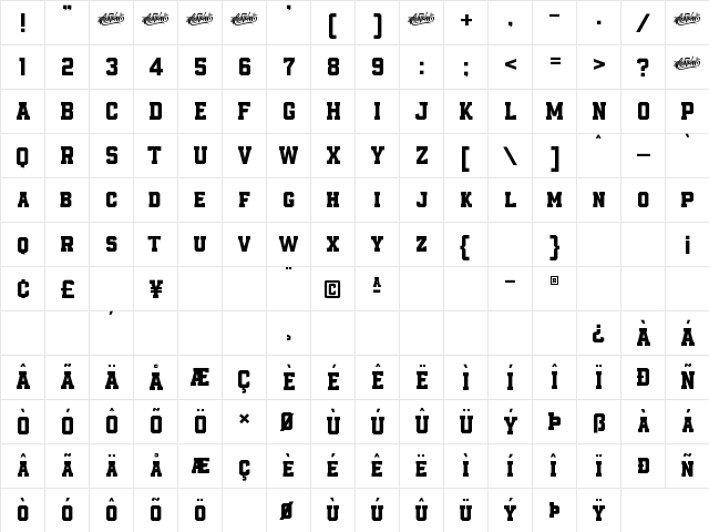 Empirez Regular  glyph index