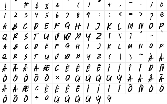 BANDEM Bold  glyph index