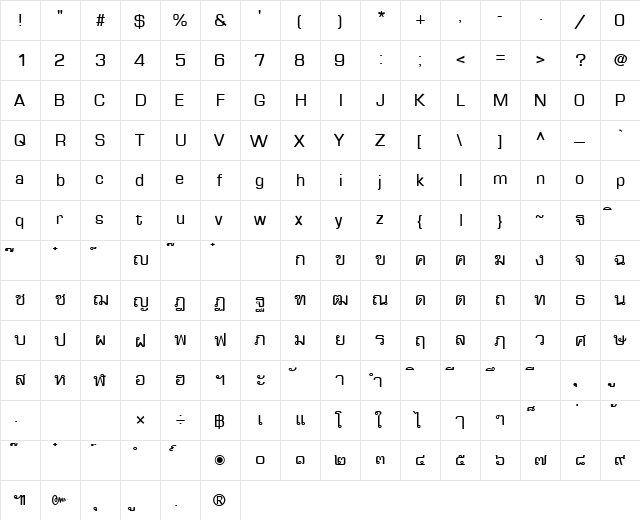 PSL-Chamnarn Regular  glyph index