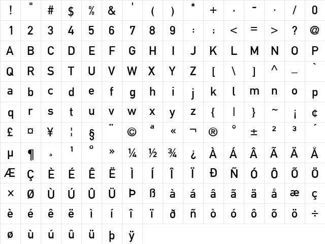DINMittelschrift-Alternate Regular  glyph index