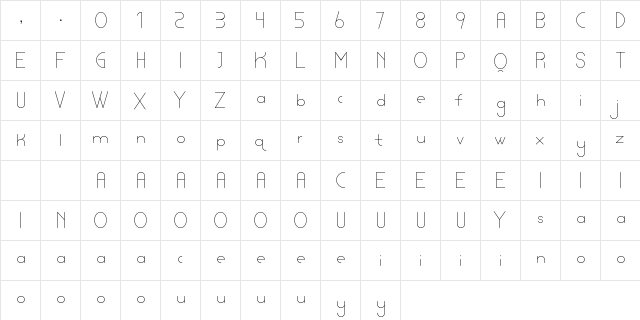 Lamborgini Thin Regular  glyph index