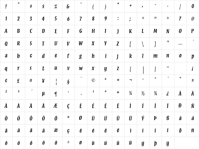 Mezz Std Semibold  glyph index