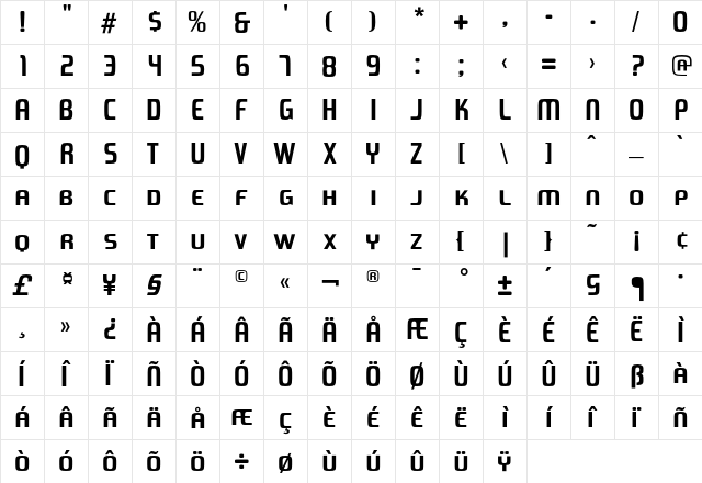 76London Regular  glyph index