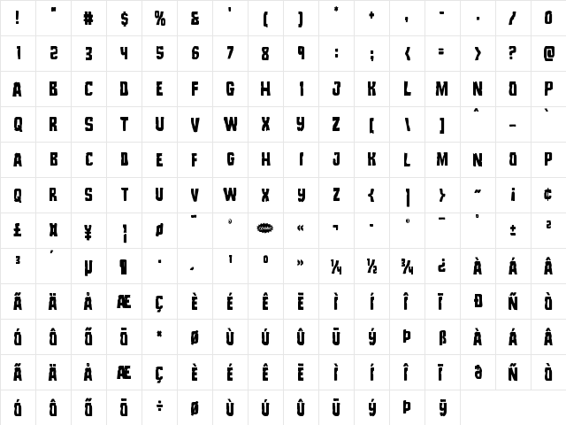 Monster Hunter Condensed Condensed  glyph index