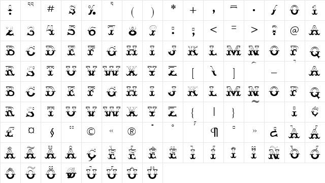 CourtGesture Regular  glyph index