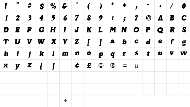 DecusSSK Italic  glyph index