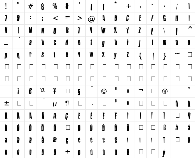 Blue Smolt Regular  glyph index
