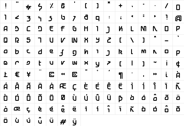 NeoTokio One  glyph index