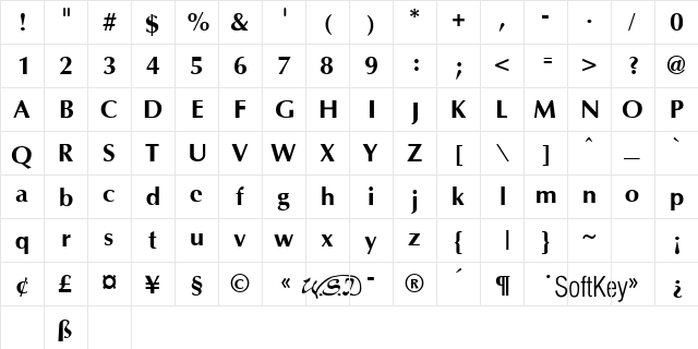 Optim Bold  glyph index