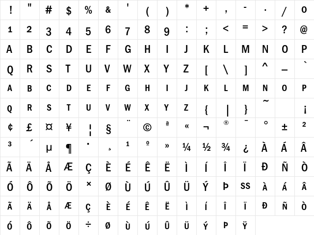 FranklinGothicEF MedConSC  glyph index