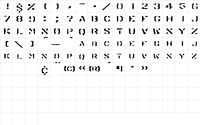 SprayStencilExtended Regular  glyph index
