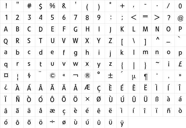 Evo BQ Regular  glyph index