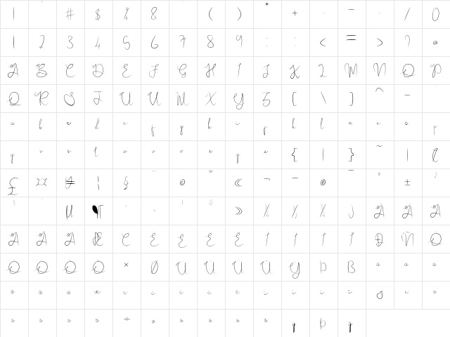 Ayudia Regular  glyph index