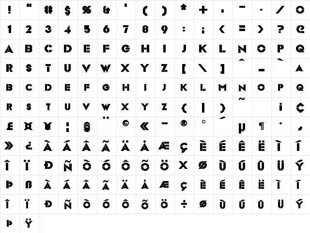 Videopac Bold  glyph index