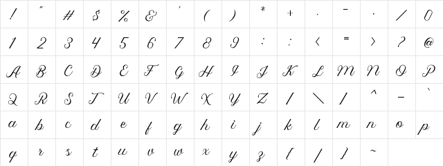Royalite Script Regular  glyph index