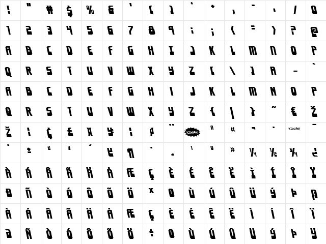 Eldebaran Leftalic Italic  glyph index