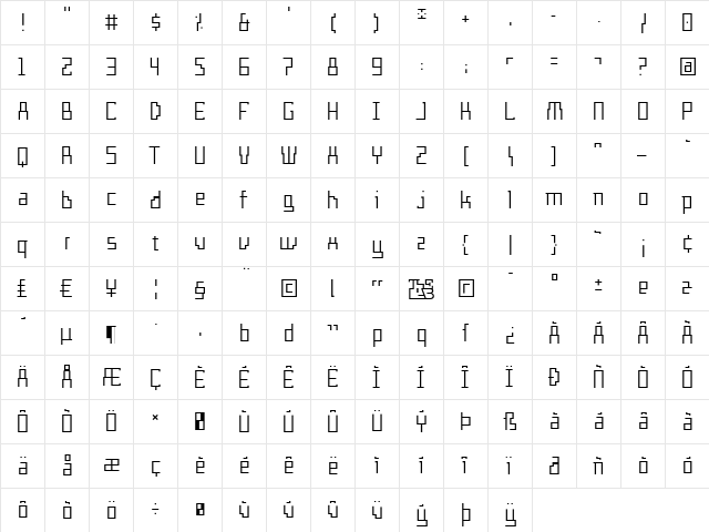 Templo Fino Regular  glyph index