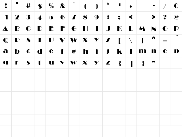 WHITEWAY Regular  glyph index