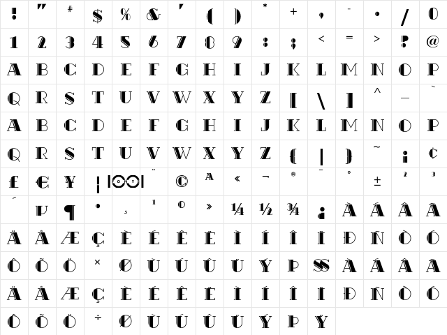 Rialto NF Regular  glyph index