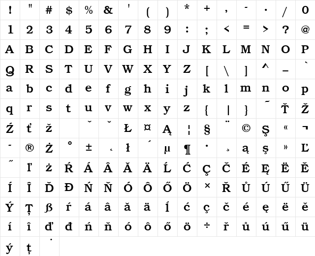 BookmanItcTEEMed Regular  glyph index