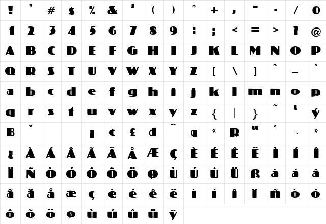 Crossharbour DB Regular  glyph index