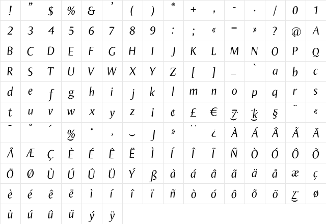 OliJoSans Regular  glyph index