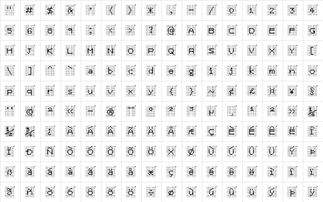 Z001-ROM? Regular  glyph index