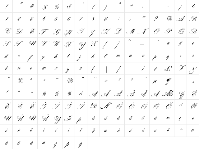 Hogart Regular  glyph index