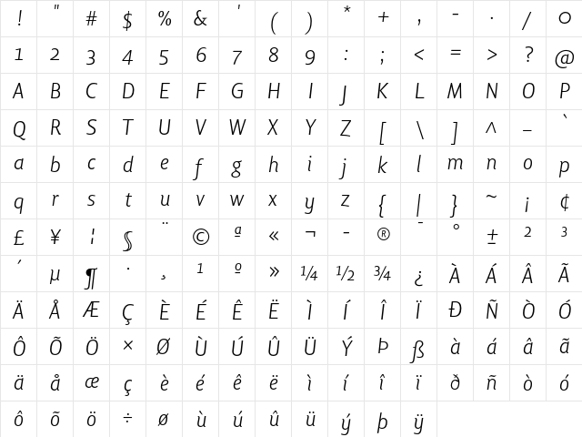 Lisboa OSF Light Italic  glyph index