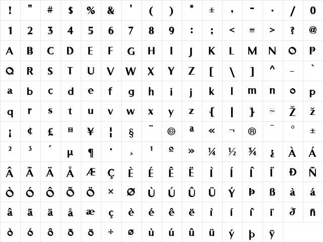 RubinoSansICG Regular  glyph index
